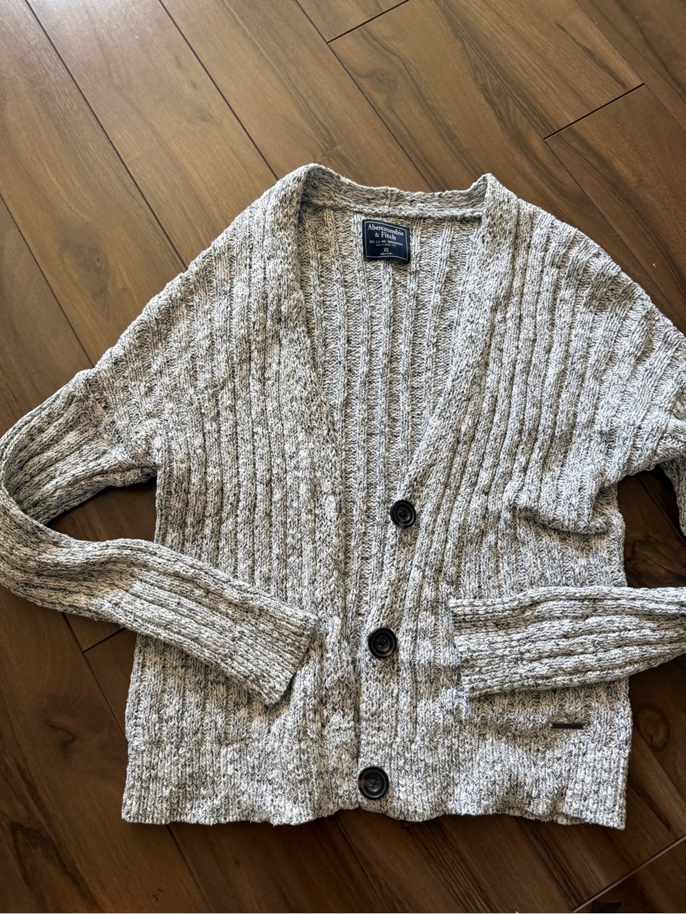 Abercrombie & Fitch Marled Cream Ribbed Button-Up Cardigan